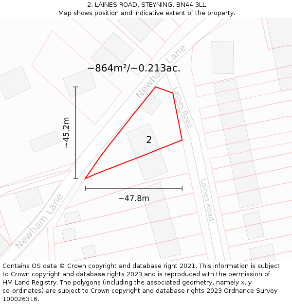 2, LAINES ROAD, STEYNING, BN44 3LL: Plot and title map