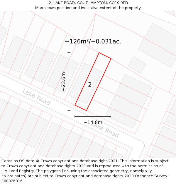2, LAKE ROAD, SOUTHAMPTON, SO19 9EB: Plot and title map