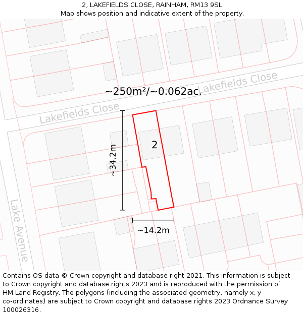 2, LAKEFIELDS CLOSE, RAINHAM, RM13 9SL: Plot and title map