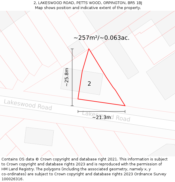 2, LAKESWOOD ROAD, PETTS WOOD, ORPINGTON, BR5 1BJ: Plot and title map