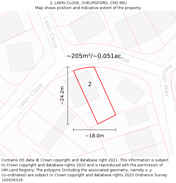 2, LAKIN CLOSE, CHELMSFORD, CM2 6RU: Plot and title map