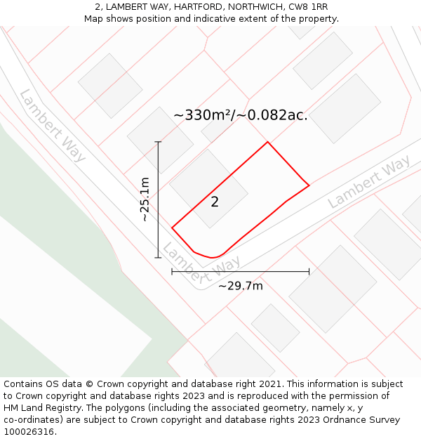 2, LAMBERT WAY, HARTFORD, NORTHWICH, CW8 1RR: Plot and title map