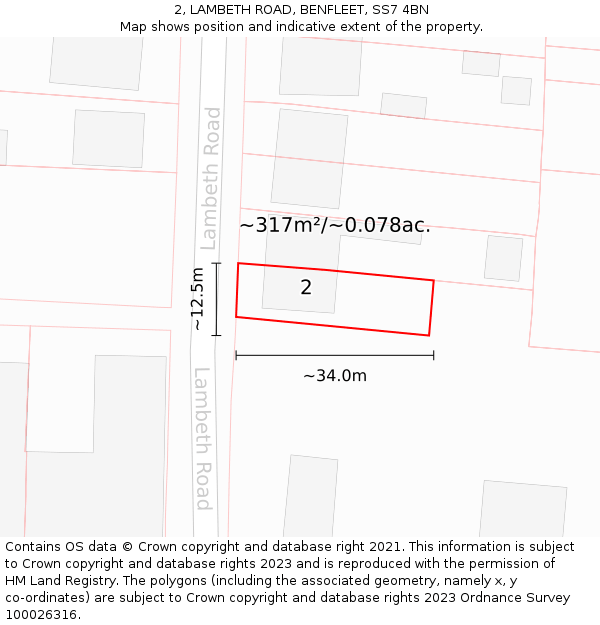 2, LAMBETH ROAD, BENFLEET, SS7 4BN: Plot and title map