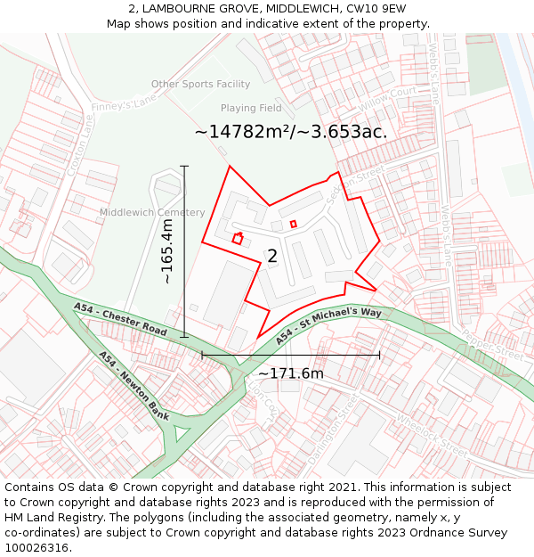 2, LAMBOURNE GROVE, MIDDLEWICH, CW10 9EW: Plot and title map