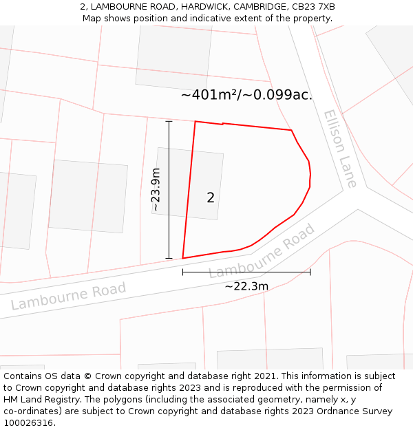 2, LAMBOURNE ROAD, HARDWICK, CAMBRIDGE, CB23 7XB: Plot and title map
