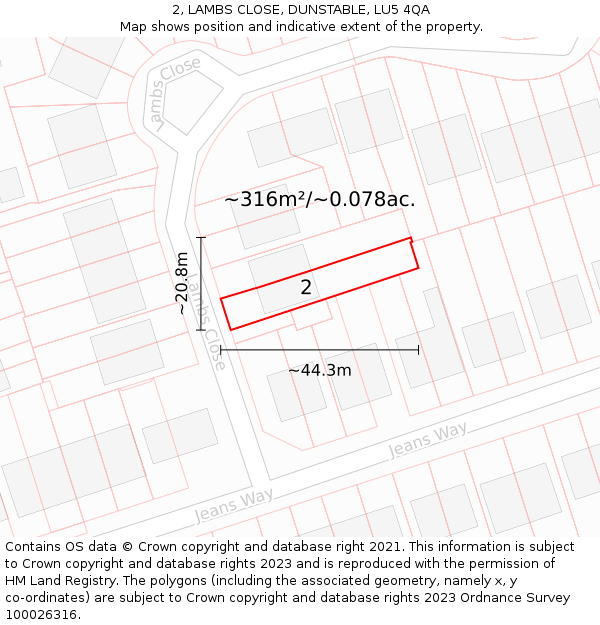 2, LAMBS CLOSE, DUNSTABLE, LU5 4QA: Plot and title map