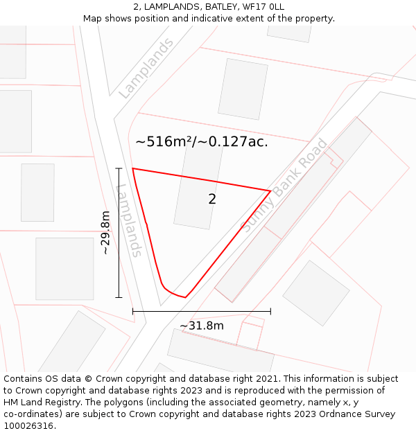 2, LAMPLANDS, BATLEY, WF17 0LL: Plot and title map