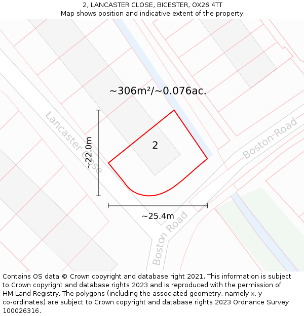 2, LANCASTER CLOSE, BICESTER, OX26 4TT: Plot and title map