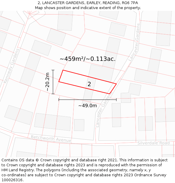2, LANCASTER GARDENS, EARLEY, READING, RG6 7PA: Plot and title map