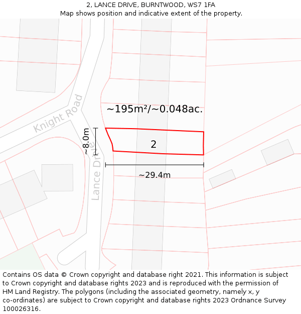 2, LANCE DRIVE, BURNTWOOD, WS7 1FA: Plot and title map