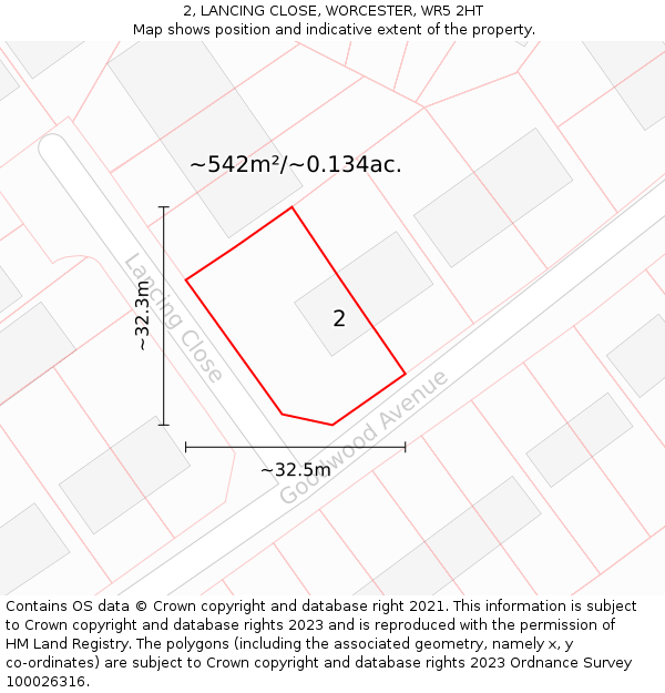 2, LANCING CLOSE, WORCESTER, WR5 2HT: Plot and title map