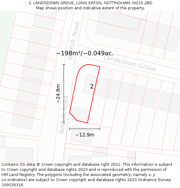 2, LANDSDOWN GROVE, LONG EATON, NOTTINGHAM, NG10 2BD: Plot and title map
