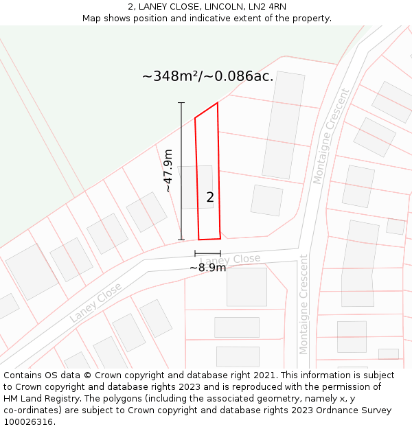 2, LANEY CLOSE, LINCOLN, LN2 4RN: Plot and title map