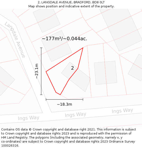 2, LANGDALE AVENUE, BRADFORD, BD8 0LT: Plot and title map