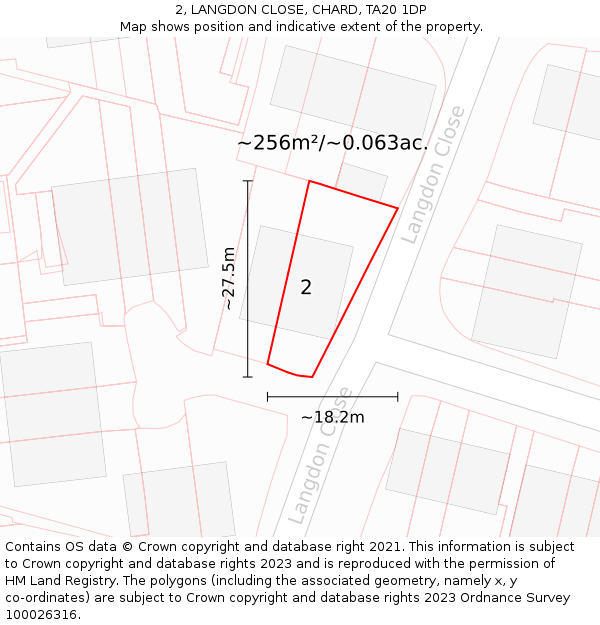 2, LANGDON CLOSE, CHARD, TA20 1DP: Plot and title map