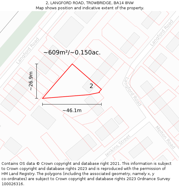 2, LANGFORD ROAD, TROWBRIDGE, BA14 8NW: Plot and title map