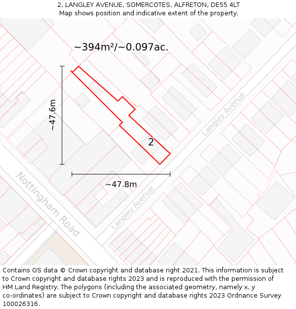 2, LANGLEY AVENUE, SOMERCOTES, ALFRETON, DE55 4LT: Plot and title map