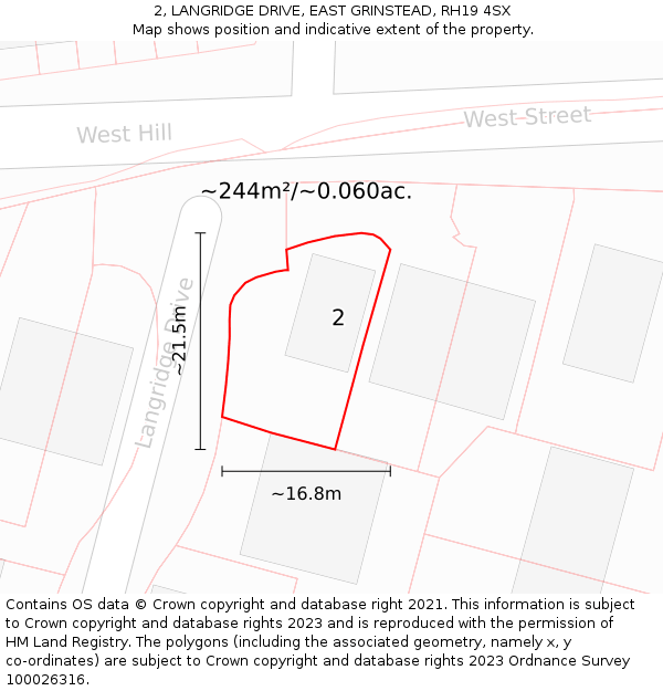 2, LANGRIDGE DRIVE, EAST GRINSTEAD, RH19 4SX: Plot and title map