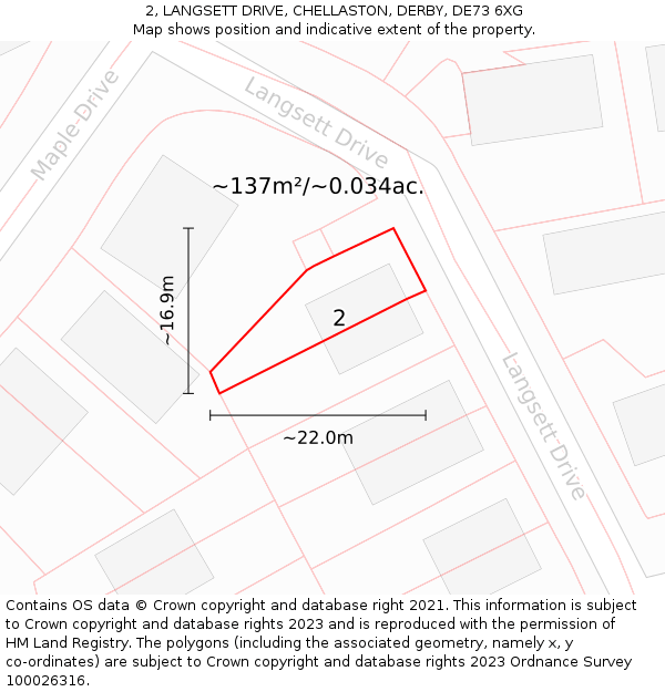 2, LANGSETT DRIVE, CHELLASTON, DERBY, DE73 6XG: Plot and title map