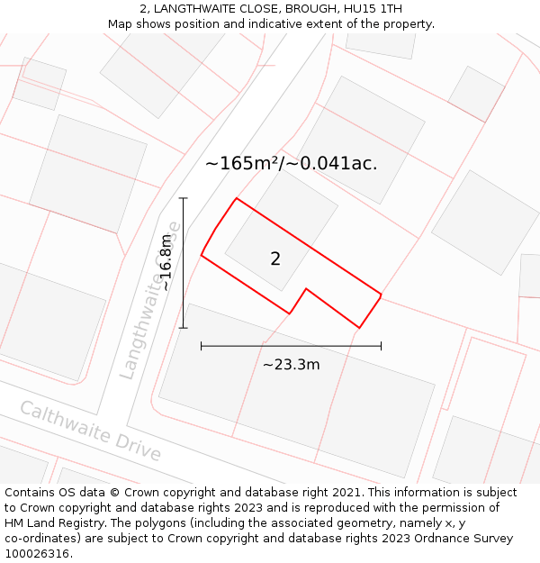 2, LANGTHWAITE CLOSE, BROUGH, HU15 1TH: Plot and title map