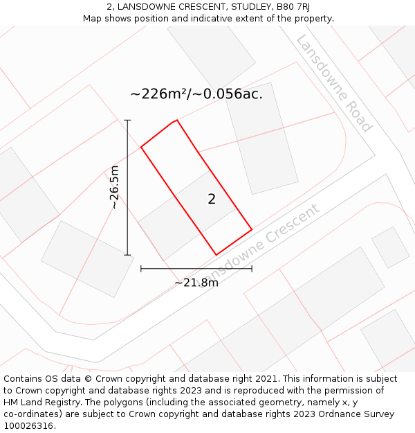 2, LANSDOWNE CRESCENT, STUDLEY, B80 7RJ: Plot and title map