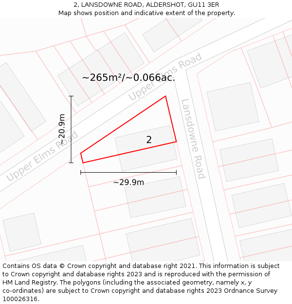2, LANSDOWNE ROAD, ALDERSHOT, GU11 3ER: Plot and title map