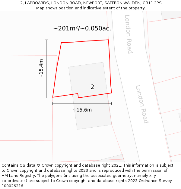 2, LAPBOARDS, LONDON ROAD, NEWPORT, SAFFRON WALDEN, CB11 3PS: Plot and title map