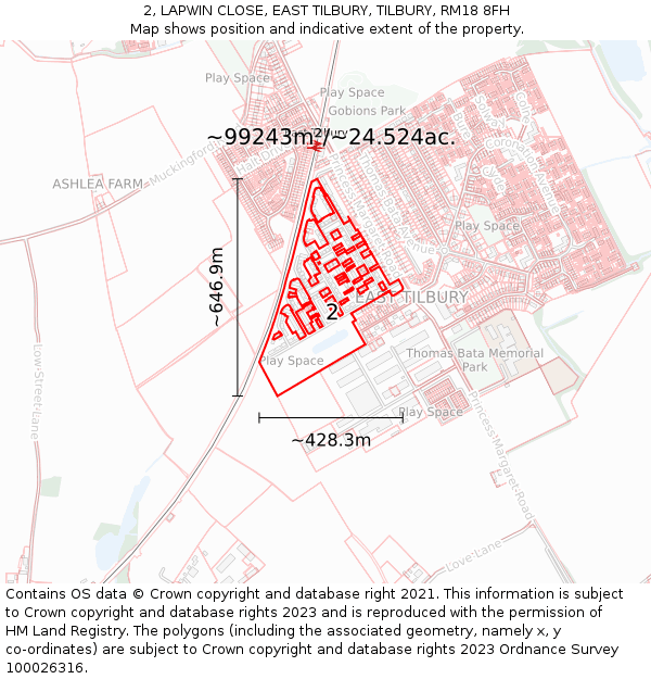 2, LAPWIN CLOSE, EAST TILBURY, TILBURY, RM18 8FH: Plot and title map