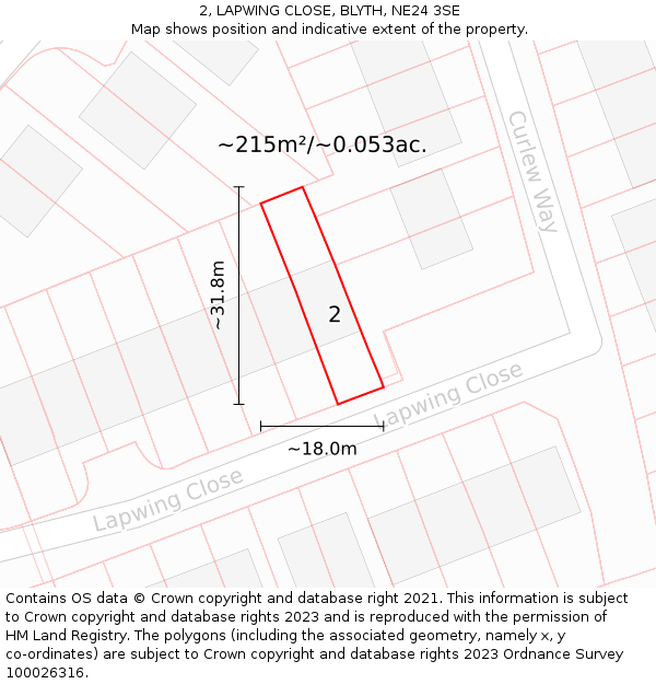 2, LAPWING CLOSE, BLYTH, NE24 3SE: Plot and title map