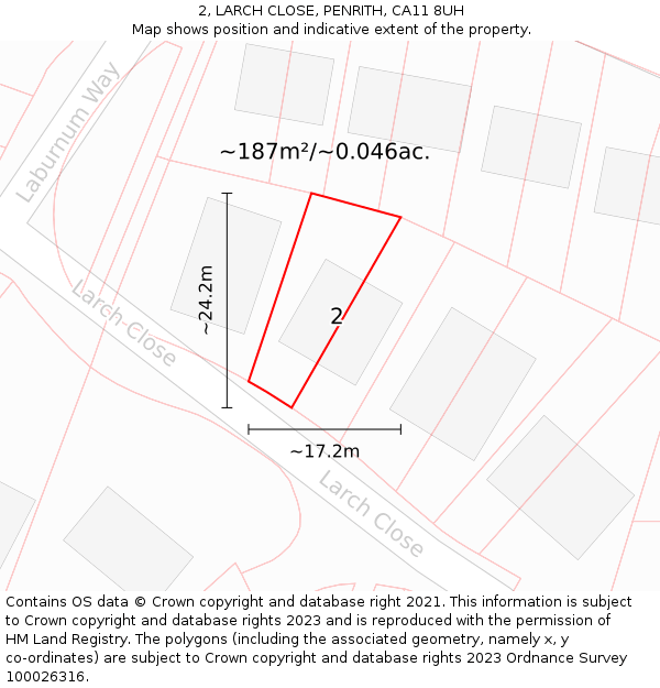 2, LARCH CLOSE, PENRITH, CA11 8UH: Plot and title map