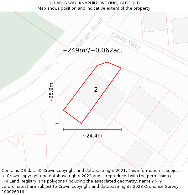 2, LARKS WAY, KNAPHILL, WOKING, GU21 2LB: Plot and title map