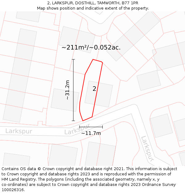 2, LARKSPUR, DOSTHILL, TAMWORTH, B77 1PR: Plot and title map
