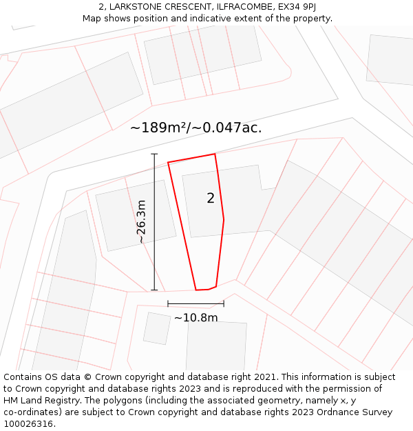 2, LARKSTONE CRESCENT, ILFRACOMBE, EX34 9PJ: Plot and title map