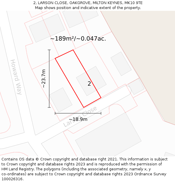 2, LARSON CLOSE, OAKGROVE, MILTON KEYNES, MK10 9TE: Plot and title map