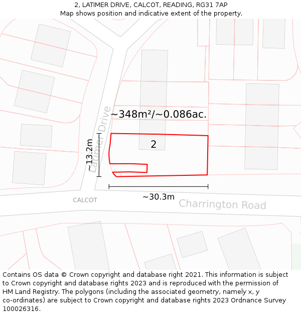 2, LATIMER DRIVE, CALCOT, READING, RG31 7AP: Plot and title map