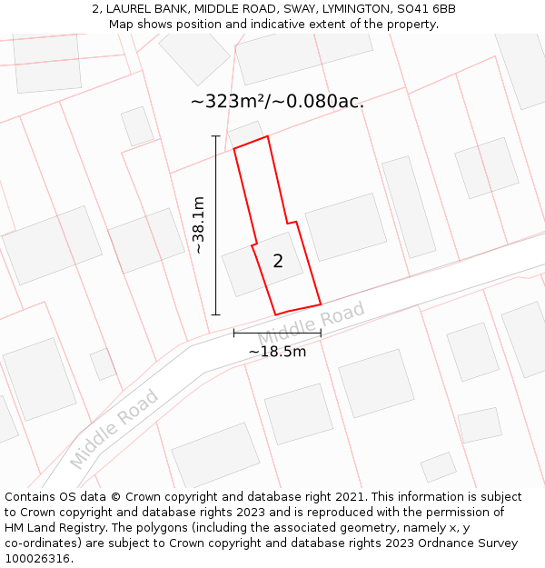 2, LAUREL BANK, MIDDLE ROAD, SWAY, LYMINGTON, SO41 6BB: Plot and title map