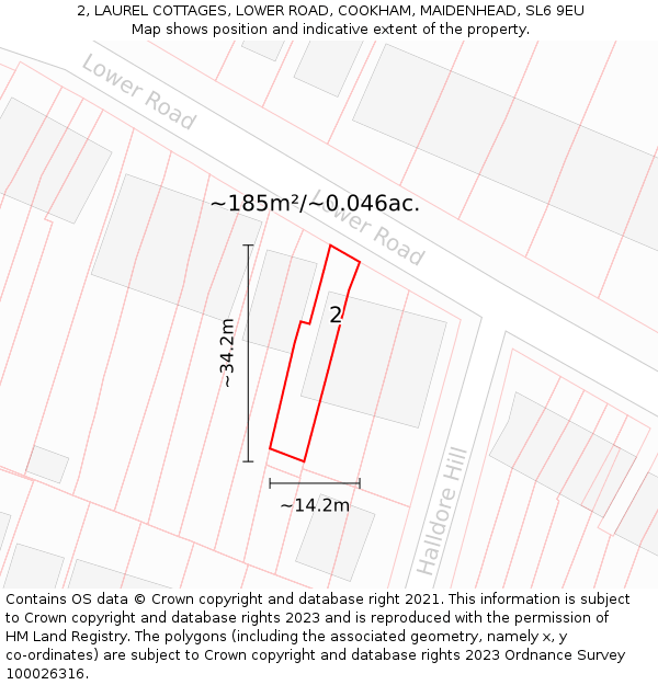 2, LAUREL COTTAGES, LOWER ROAD, COOKHAM, MAIDENHEAD, SL6 9EU: Plot and title map