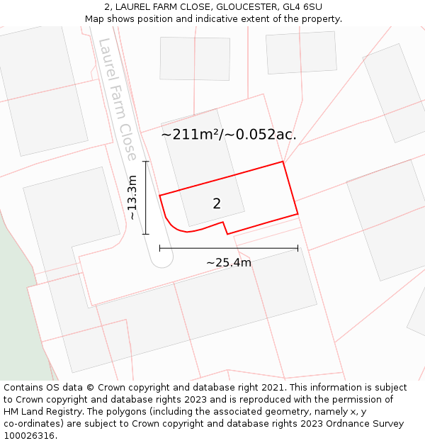 2, LAUREL FARM CLOSE, GLOUCESTER, GL4 6SU: Plot and title map