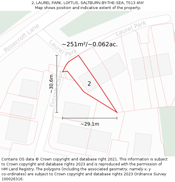 2, LAUREL PARK, LOFTUS, SALTBURN-BY-THE-SEA, TS13 4NY: Plot and title map