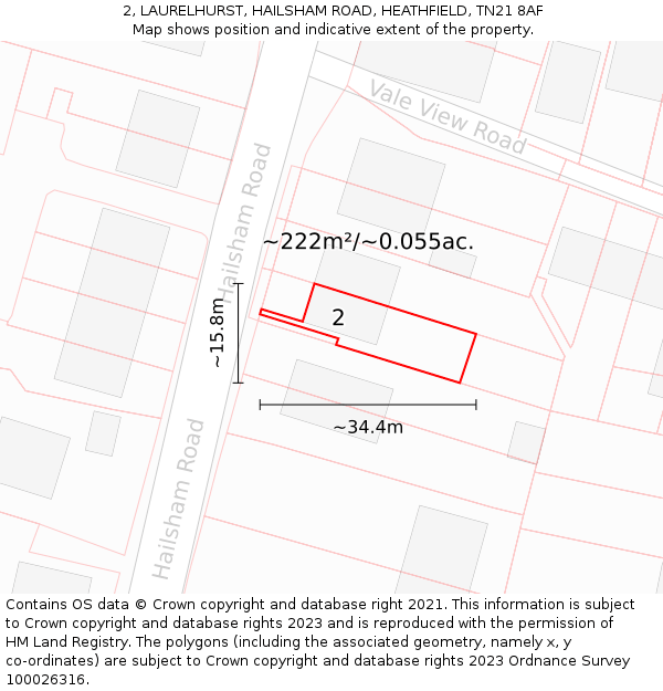 2, LAURELHURST, HAILSHAM ROAD, HEATHFIELD, TN21 8AF: Plot and title map
