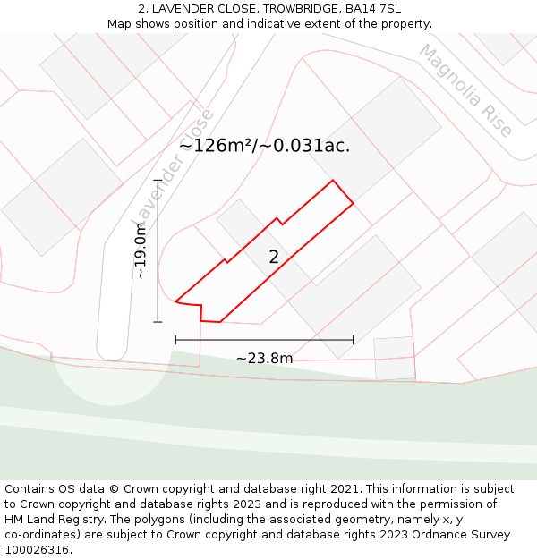 2, LAVENDER CLOSE, TROWBRIDGE, BA14 7SL: Plot and title map