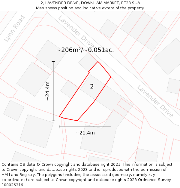 2, LAVENDER DRIVE, DOWNHAM MARKET, PE38 9UA: Plot and title map