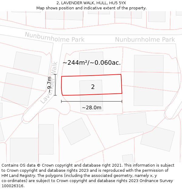 2, LAVENDER WALK, HULL, HU5 5YX: Plot and title map