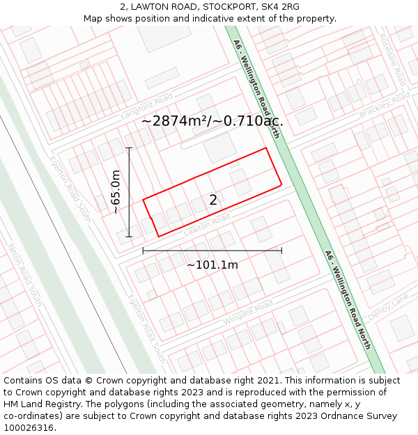 2, LAWTON ROAD, STOCKPORT, SK4 2RG: Plot and title map
