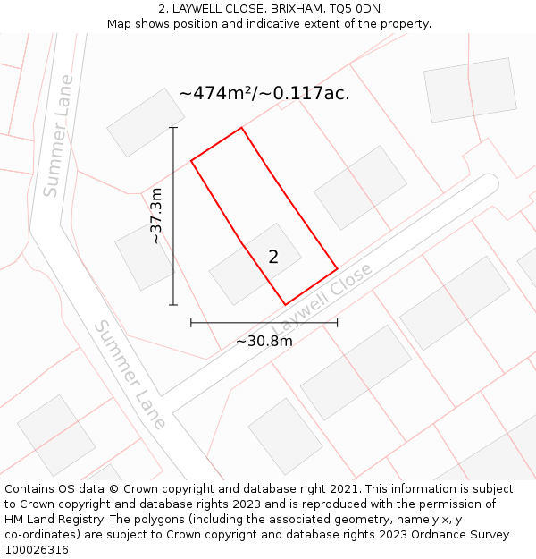 2, LAYWELL CLOSE, BRIXHAM, TQ5 0DN: Plot and title map
