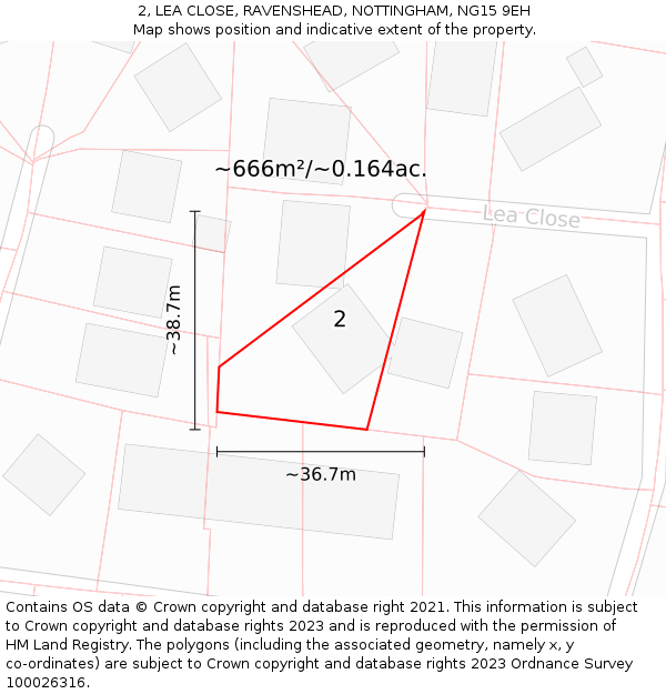 2, LEA CLOSE, RAVENSHEAD, NOTTINGHAM, NG15 9EH: Plot and title map