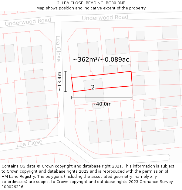 2, LEA CLOSE, READING, RG30 3NB: Plot and title map
