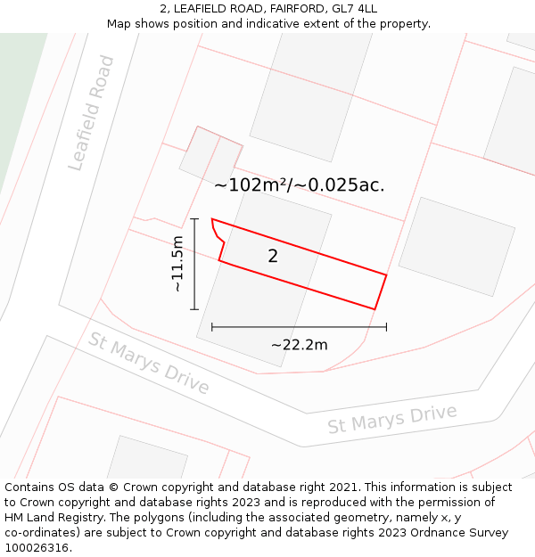 2, LEAFIELD ROAD, FAIRFORD, GL7 4LL: Plot and title map