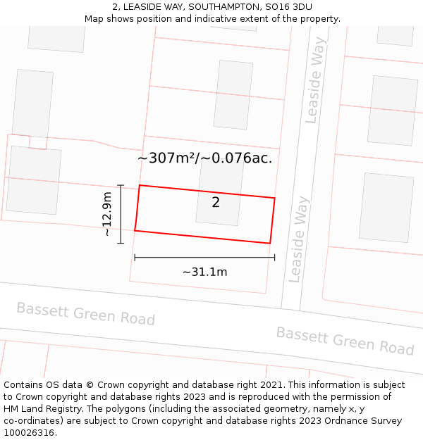 2, LEASIDE WAY, SOUTHAMPTON, SO16 3DU: Plot and title map