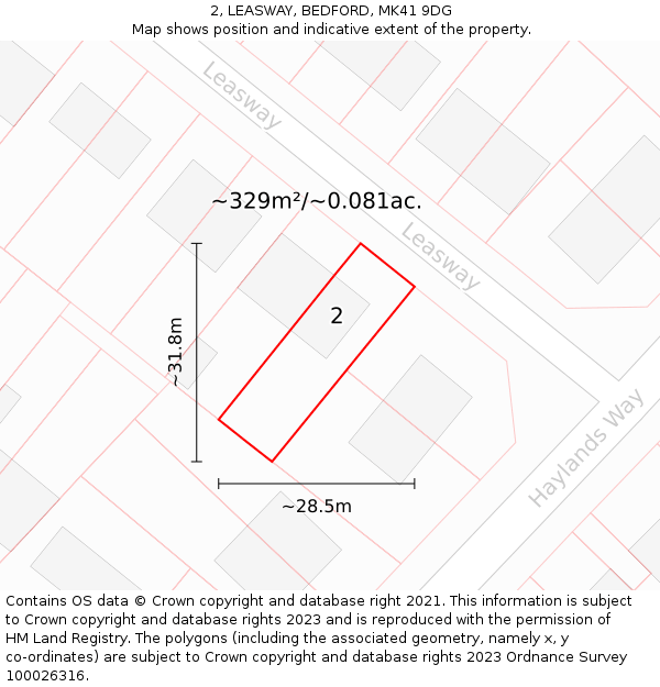 2, LEASWAY, BEDFORD, MK41 9DG: Plot and title map
